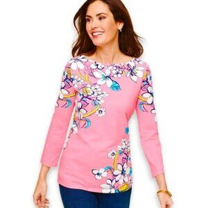 Talbots pink floral flower 3/4 sleeve tee top woman's size XLP